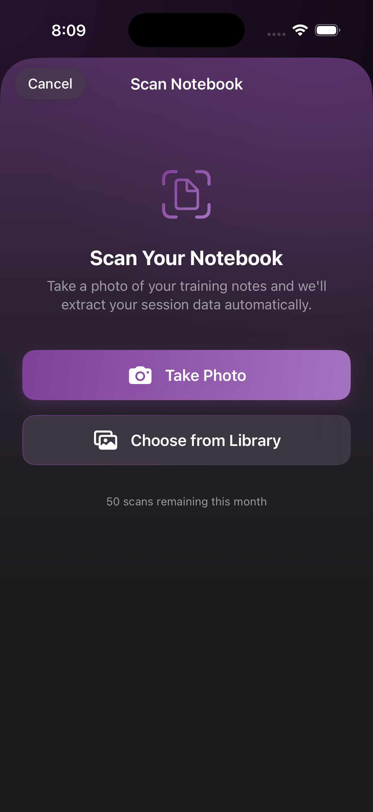 Scan notebook - access from the Scan button