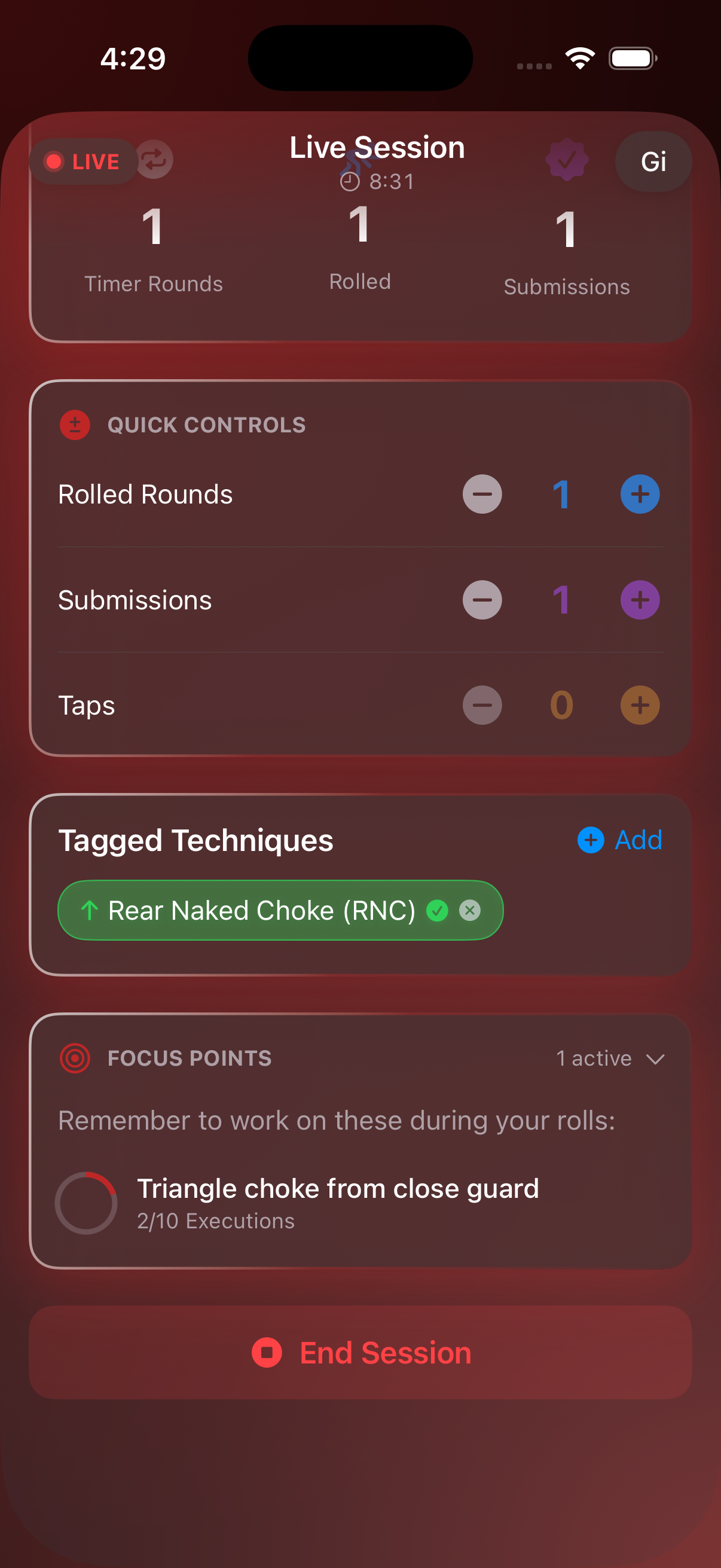 Quick controls for stats and technique tagging